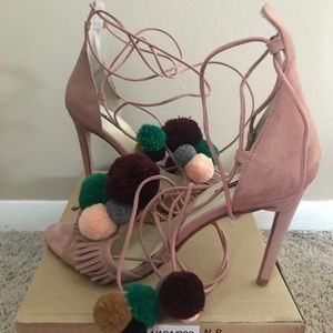 Zara Pom Pom Tie Up Sandal Size 10